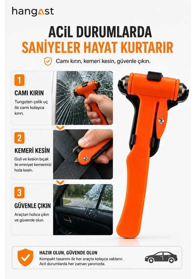 Araç İmdat Çekici Acil Durum Cam Kırma Ve Emniyet Kemeri Kesme İmdat Çekici