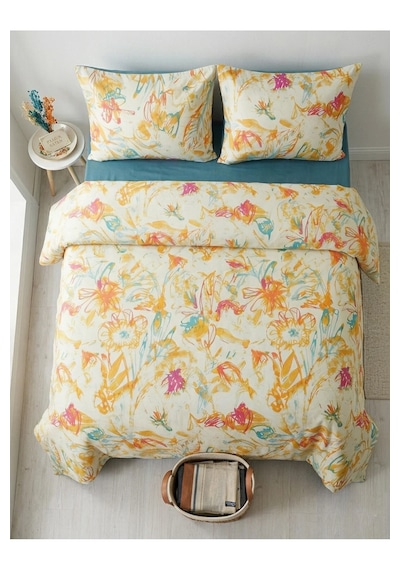 Elegancehome Pamuk Saten Çift Kişilik Nevresim Takımı - Lastikli Çarşaflı - 4 Parça Modern Desenli Set Çok Renkli