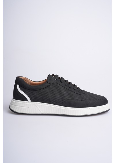 Fame Step Hakiki Deri Erkek Sneaker Ayakkabı Delikli Nefes Alan Günlük Rahat Spor Ayakkabı Lucca Siyah