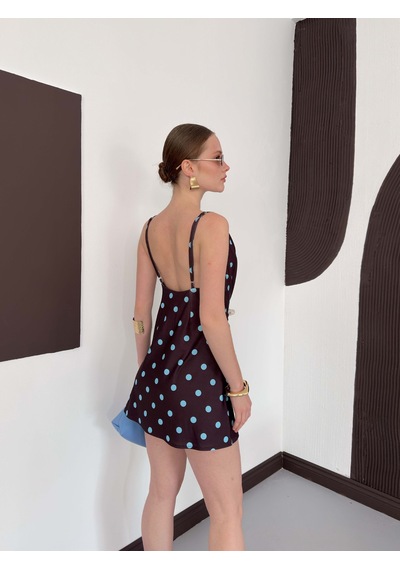 Verymoda Puantiye Baskılı Elbise D3024 Kahve Turkuaz