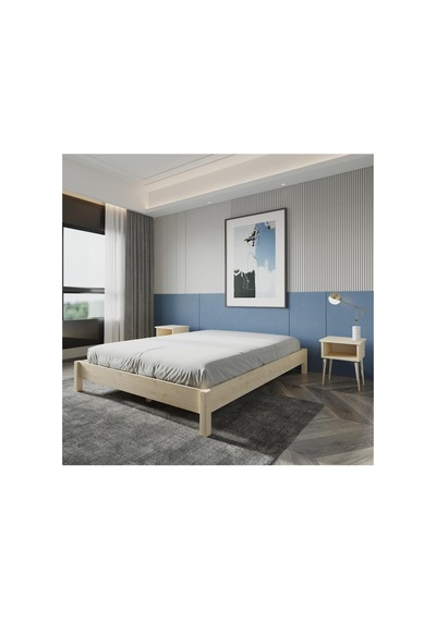 Loft Masif Ahşap Karyola Ve 2 Adet Komodin Vernik 90x190
