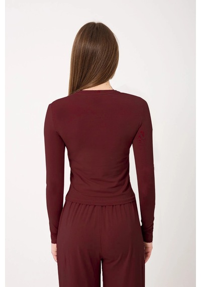 Zoor Ultra Soft Penye Modal Yuvarlak Yaka Bluz Bordo