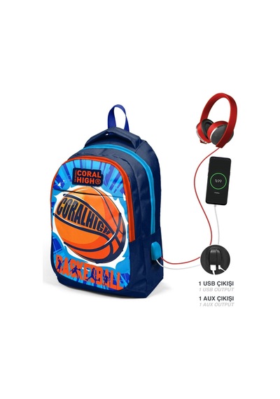 Coral High Erkek Çocuk Okul Çantası Ve Beslenme Çantası Seti Mavi Kırmızı Basketbol