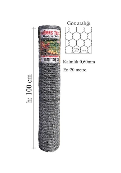 Bodur Tel Galvanizli Kümes Teli Ebat 100Cmx20Mt