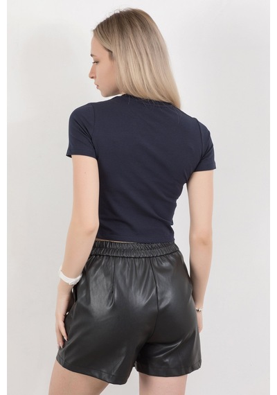 Giysa Kadın Bisiklet Yaka Pamuklu Basic T-shirt Lacivert Ms0000102 Lacivert