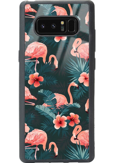 Samsung Uyumlu Note 8 Flamingo Leaf Tasarımlı Glossy Telefon Kılıfı Çok Renkli