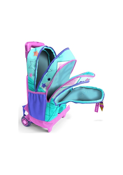 Coral High Kids Turkuaz Pembe Dondurmalı Kedi Desenli Üç Bölmeli Çekçekli Okul Sırt Çantası 23951