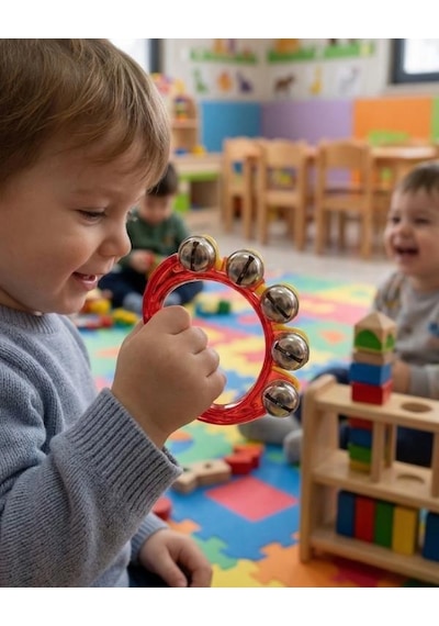 Temel Plastik Ritim El Zili 10 Zilli Kırmızı 10 Cm