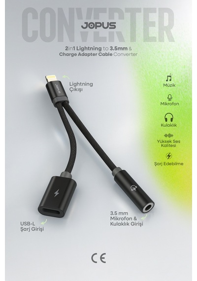 Jopus İphone 3.5mm Aux Kulaklık Ve Şarj Dönüştürücü İphone & İpad Uyumlu Jo-ıp10
