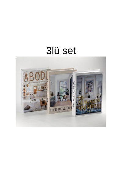 3 Lü Kitap Görünümlü Dekoratif Kutu Seti, İskandinav Tarz Modern Ev Dekorasyonu - Set-5