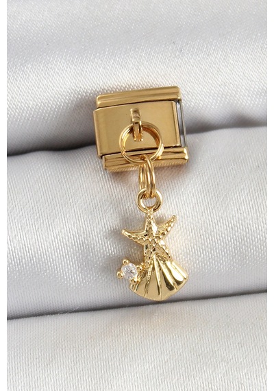 316l Çelik Sallantılı Zirkon Taşlı Deniz Yıldızı Ve İstiridye Model Gold Renk Nomination Charm 5886 Çok Renkli
