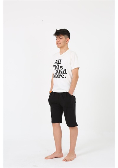 Akbeniz Erkek Genç Garson Boy Kısa Kol Ekru Penye Şortlu Pijama Takımı 20377
