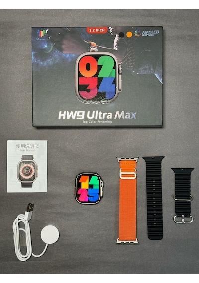 Wearfitpro Hw9 Ultra Max 49mm Amoled Ekran 2.2inç Çift Kordon Vidalı Kordon Kilitli Akıllı Saat