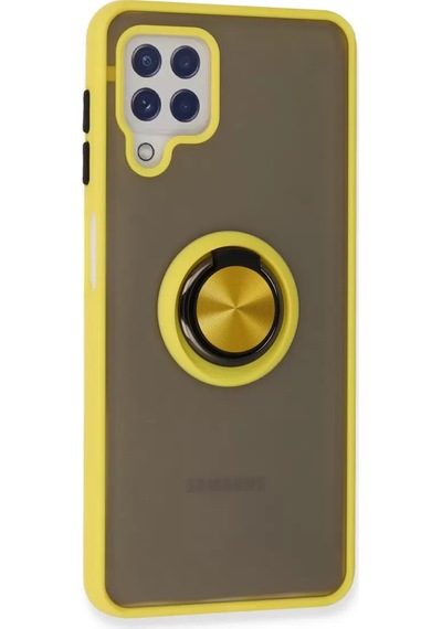 Samsung Uyumlu Galaxy A22 Kılıf Montreal Yüzüklü Silikon Kapak - Sarı -