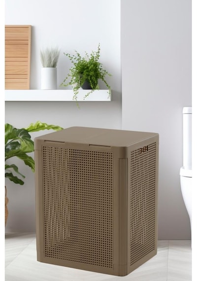 Omnipazar Sy-4632 Smart Duo İki Bölmeli Kirli Çamaşır Sepeti 84 Litre Kahverengi Kahverengi