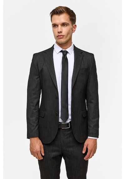 Süvari Siyah Slim Desenli Mono Yaka 6 Drop Takım Elbise-38835 Siyah