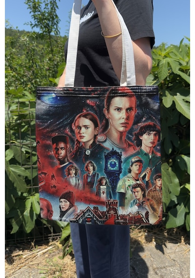 Zipzap Stranger Things 2 V1 Çift Taraflı Yazlık Kışlık Kanvas Baskı Bez Çanta Dizi Film