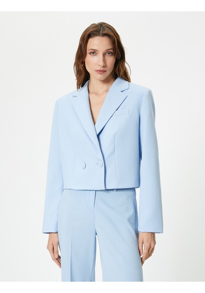 Koton Kısa Blazer Ceket Kruvaze Düğmeli Mavi 4sak50076uw Mavi