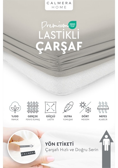 Calmera %100 Pamuk Penye Lastikli Çarşaf Tek Kişilik 90x190 - 100x200 - 120x200 Gri