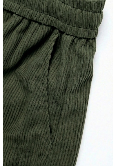 Genius Store Genıus Erkek Pantolon Fitilli Kadife Bol Paça Oversize Pantolon Haki