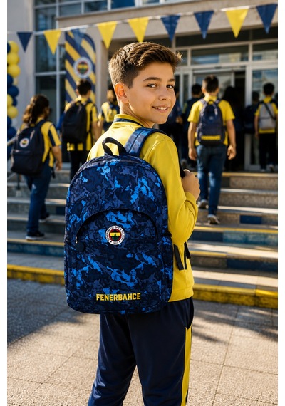Fenerbahçe Kaligrafik Desenli Okul Sırt Çantası Taraftar Öğrenci Günlük Çanta 45x30x12 Cm Çok Renkli