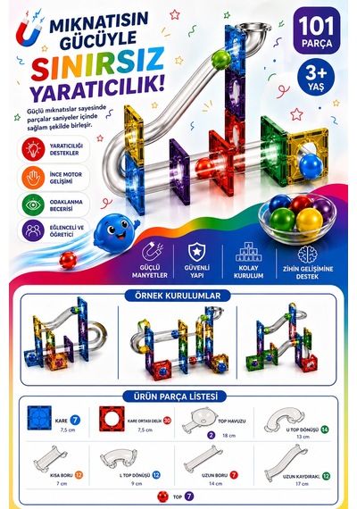 Mıknatıslı Manyetik Parkur Seti 101 Parça