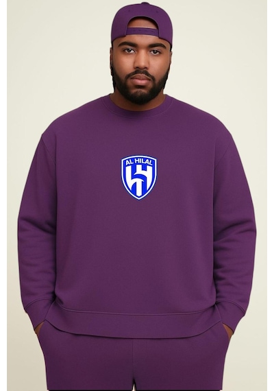 Benroma Al Hılal Baskılı Büyük Beden Unisex Sweatshırt Mor
