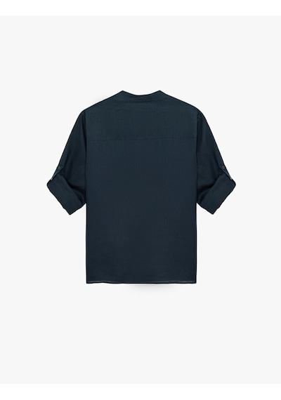 Koton Regular Fit Uzun Kollu Hakim Yaka Keten Gömlek Lacivert 6sam60140hw