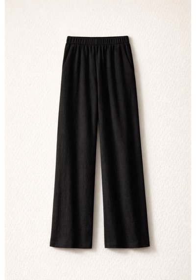 Ivoire Wear Kadın Beli Lastikli Bürümcük Pantolon Siyah