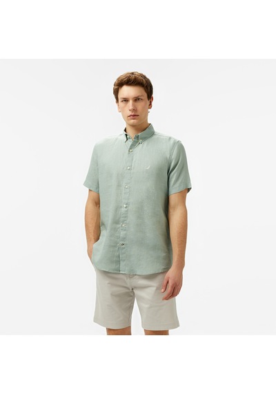 Nautica Erkek Yeşil Classic Fit Keten Gömlek Düz W55100t Yeşil