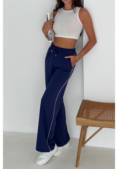 Noa & Noa Kadın Lastikli Bel Bağcıklı Bol Paça Pantolon Rahat & Minimal Stil Lacivert