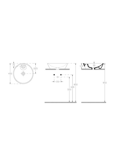 İsvea - Soluzione Tezgah Üstü Beyaz Lavabo 45 Cm Batarya Banklı - 10sz65045sv Beyaz