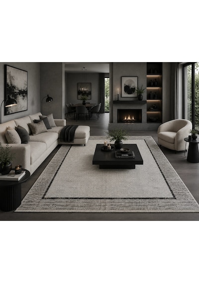 Hoom Rugs Elegant 10507 Krem Gri Çerçeveli Salon Halısı