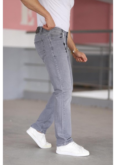 Bürke Premium Erkek Gri Renk Regular Fit Rahat Kesim Esnek Likralı Denim Jeans Kot Pantolon