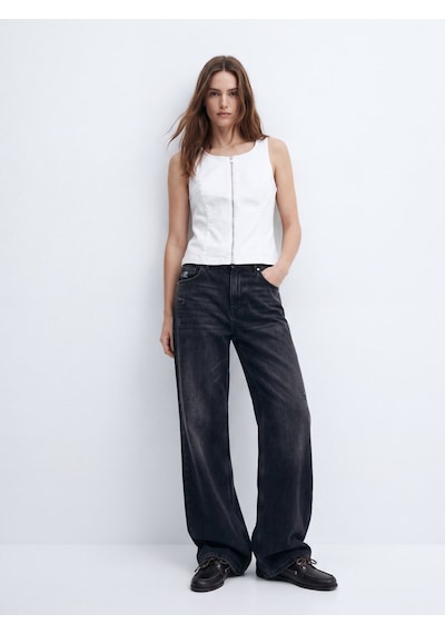 LTB Isella Slım Fit Fermuarlı Beyaz Jean Yelek