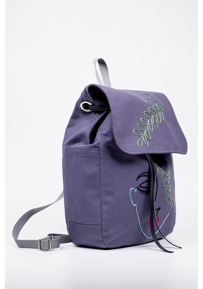 Fabric Craft Bag Sırt Çantası Nakışlı Duck Kumaş İçi Astarlı 38x40 Cm Mor