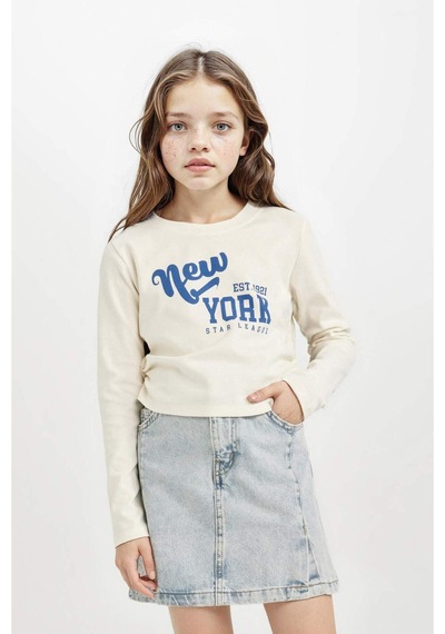 DeFacto Kız Çocuk Cropped Fit Bisiklet Yaka Baskılı Ribana Uzun Kollu Tişört D2987A824AUER99 Ekru DeFacto Kız Çocuk Cropped Fit Bisiklet Yaka Baskılı Ribana Uzun Kollu Tişört D2987A824AUER99 Ekru