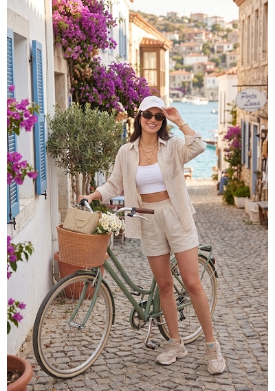 Lela Regular Fit Tek Cepli Önü Kısa Arkası Uzun Krinkıl Bayan Gömlek 6772752 Taş