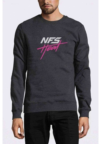 Nfs Heat Baskılı Füme Antrasit Erkek Örme Sweatshirt