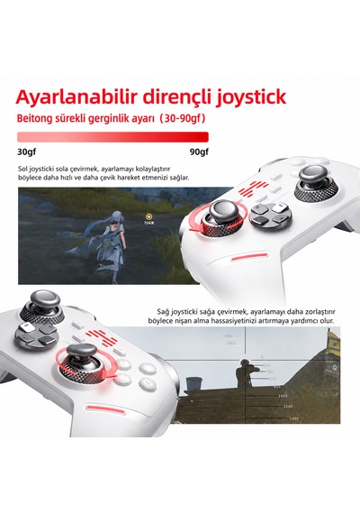 Beitong KP40 TMR Sertlik Ayarlanabilir Joystick Kablosuz Beyaz Gamepad