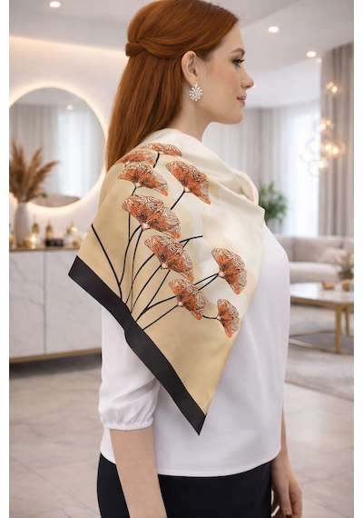 Tarzını Seç Siyah Ginkgo Fular / Bandana / Aksesuar / Şal / Eşarp 70x70