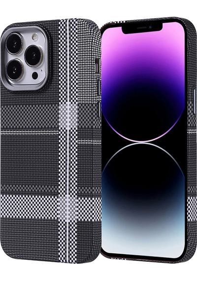 Apple Uyumlu iPhone 14 Pro Max Kılıf M-safe Şarj Özellikli Karbon Fiber Görünümlü Zore Nekst Kapak Gri-siyah