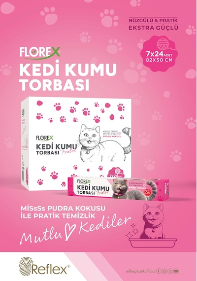 Florex Kedi Kumu Torbası Pudra Kokulu 7'li Paket