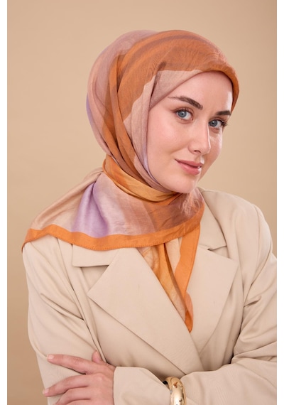 Silk Home Olinda İpek Eşarp 47005-17 Koyu Turuncu, Vizon, Lila, Kiremit