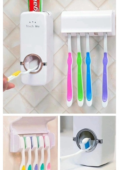 5'li Diş Fırçalık Macun Sıkıcı Seti Duvara Monte Beyaz Hijyenik Pratik Organizer Diğer