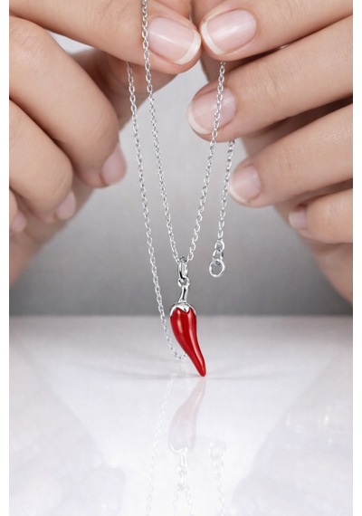 Çekirdekjewelry 925 Ayar Gümüş Kırmızı Biber Figürlü Kolye Şans Ve Nazar Temalı Çok Renkli