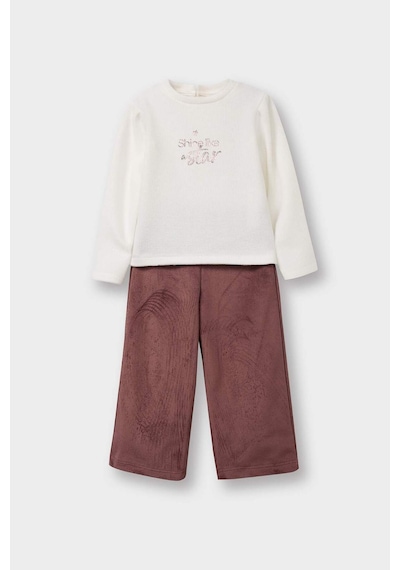 Defacto Kız Bebek 2li Takım Baskılı Sweatshirt Süet Pantolon G5713a525wnpn324 Pembe-pn324