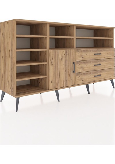 Kronos Konsol 8 Raflı 3 Çekmeceli Tek Kapaklı 176x59x99 Çam-çam Çam-çam