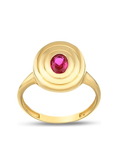 Debora Jewelry 14 Ayar Altın Yuvarlak Model Pembe Taşlı Yüzük