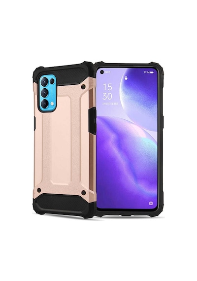 Noktaks - Oppo Reno 5 5g Uyumlu - Kılıf Çift Katman Zırh Tank Crash Military Kapak - Rose Gold